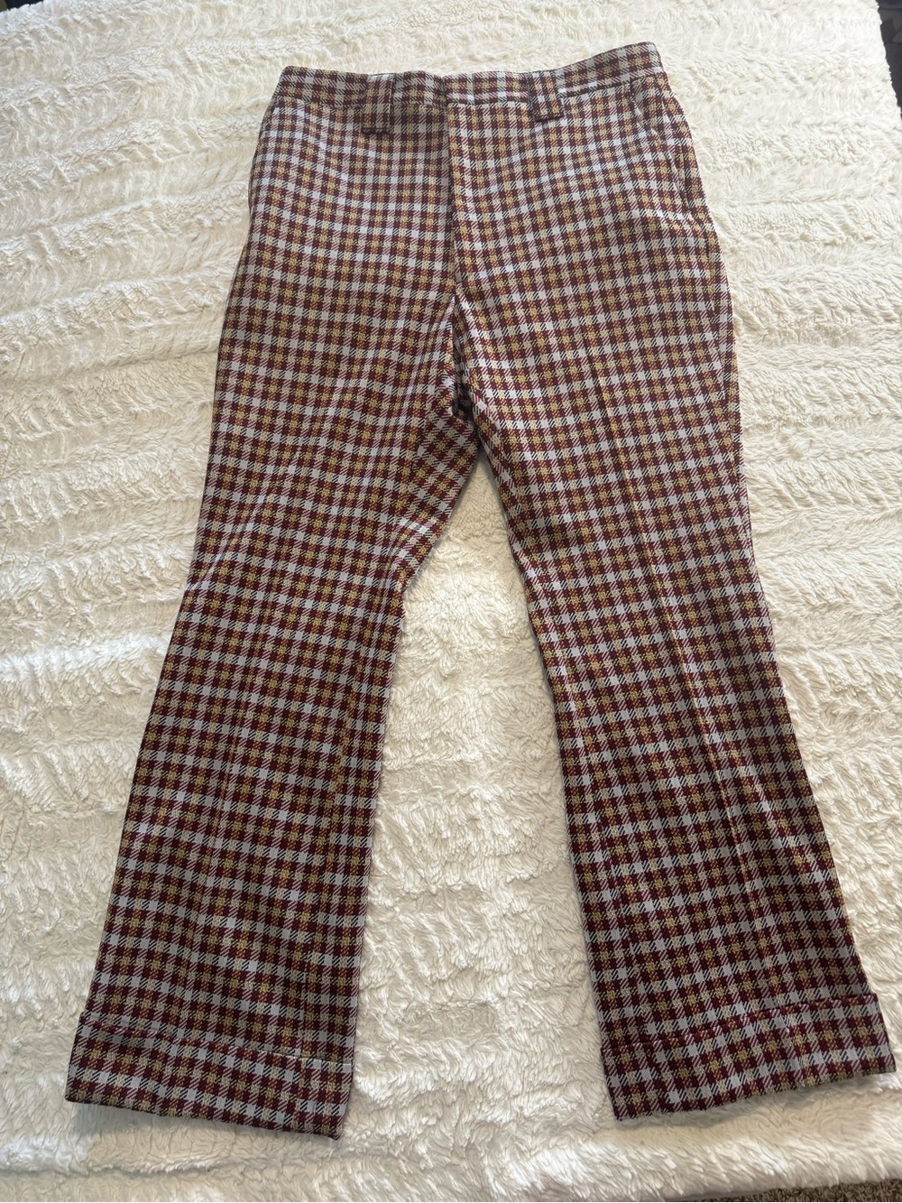 VTG 1970s Haggar Double Knit Plaid Slacks Trousers 34x30 Disco Retro Flare